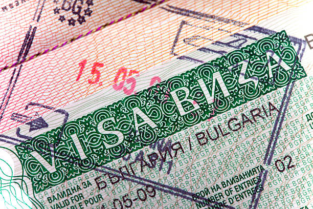 istock visa of Bulgaria on  page   passport, close up 612513064
