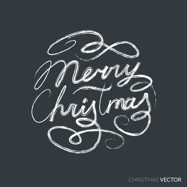 Merry Christmas lettering typography. Text design in handwriting Merry Christmas lettering typography. Text design in handwriting style with ornament soft lines. Happy New Year greeting card decoration on black background for celebrating, festival. Vector. handwriting font not script stock illustrations