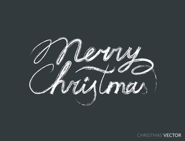 Merry Christmas lettering typography. Text design in handwriting Merry Christmas lettering typography. Text design in handwriting style with ornament soft lines. Happy New Year greeting card decoration on black background for celebrating, festival. Vector. handwriting font not script stock illustrations