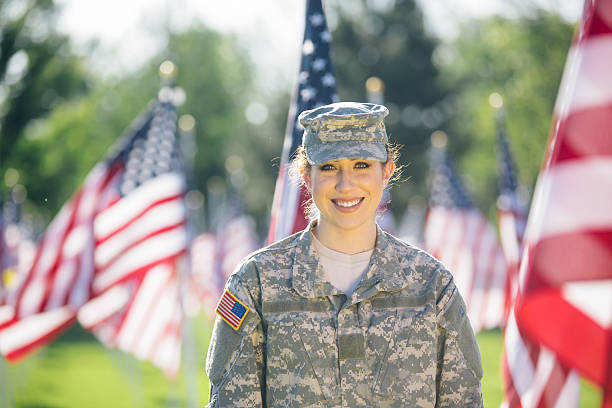 istock Happy hispanic American Female Soldier 612514840