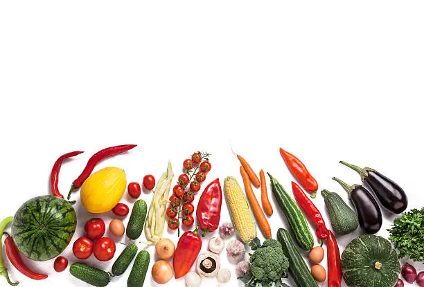 Photo of Colorful fruit and vegetables assortment isolated onwhite background