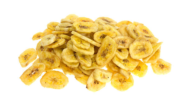 istock Dried bananas on a white background 612520924