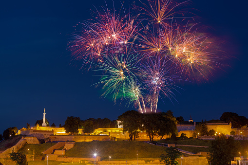 Beautiful view on fireworks in Belgrade night