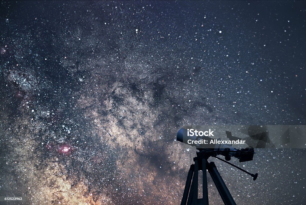 Astronomical Telescope  Starry night. Milky Way Galaxy. Star - Space Stock Photo