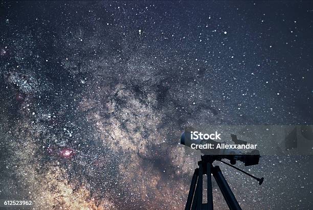 Astronomical Telescope Starry Night Milky Way Galaxy Stock Photo - Download Image Now