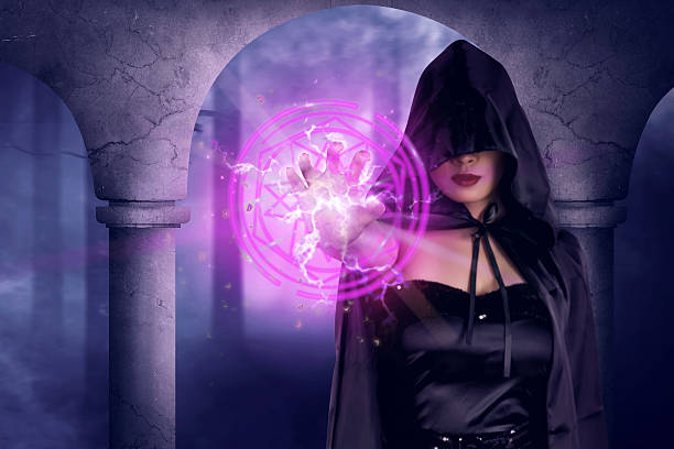 istock Asian witch woman show magic pentagram in his hand 612614640