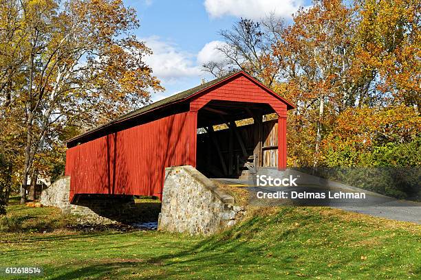 Covered Bridge In Autumn Stock Photo - Download Image Now - Pennsylvania, Covered Bridge, Landscape - Scenery