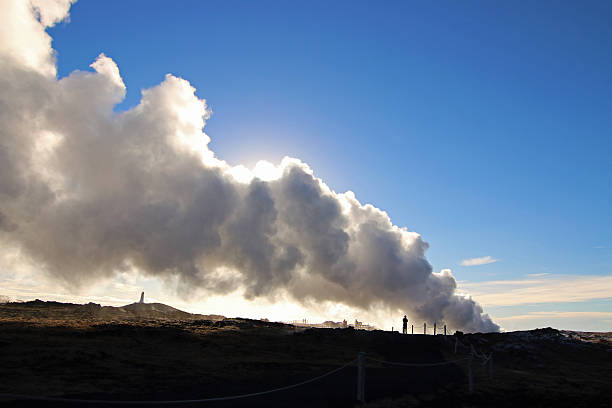Gas fume from hot mud spring in Iceland stock photo
