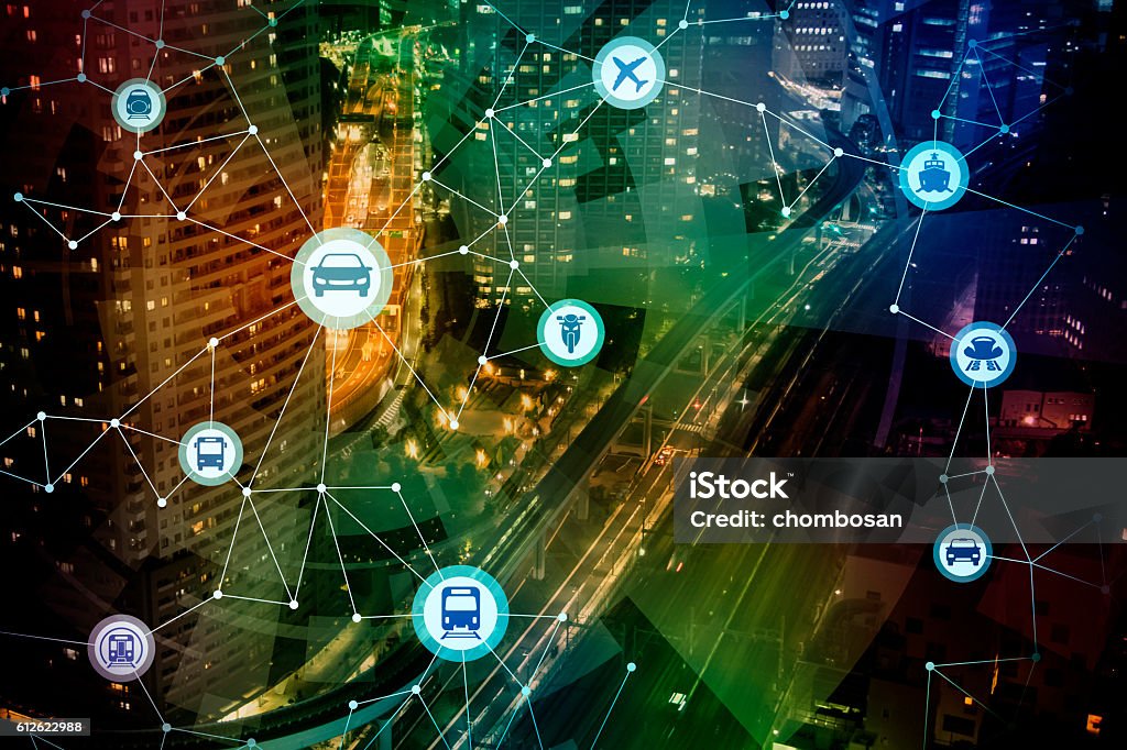 modern cityscape and various transportation network modern cityscape and various transportation network, conceptual abstract image Portability Stock Photo