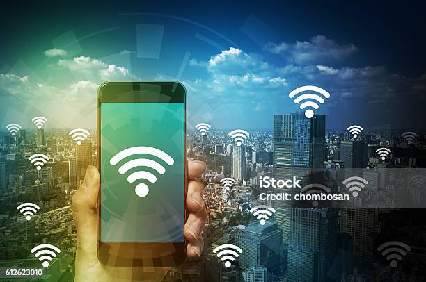 Smart Phone And Wireless Communication Stock Photo - Download Image Now - Wireless Technology, Accessibility, Pointing