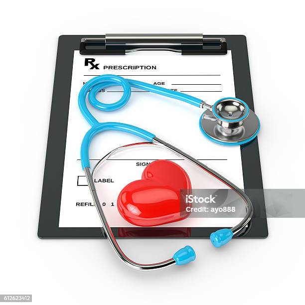 3d Rendering Of Rx Prescription And Stethoscope Over White Stock Photo - Download Image Now