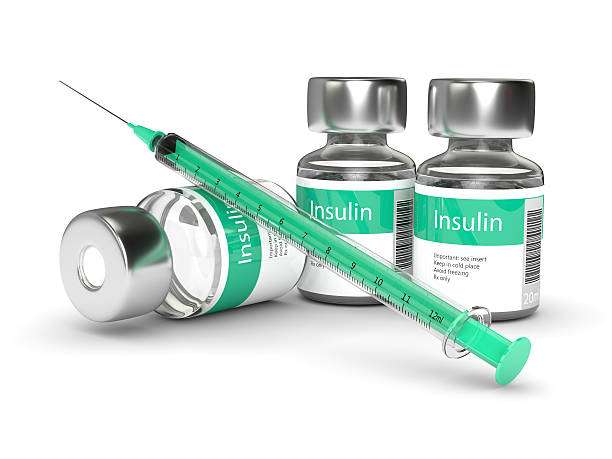 3d rendering of insulin vials and syringe isolated over white stock photo