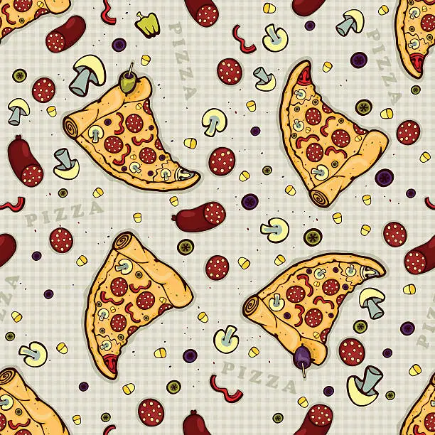 Vector illustration of Slices of pizza. Seamless background