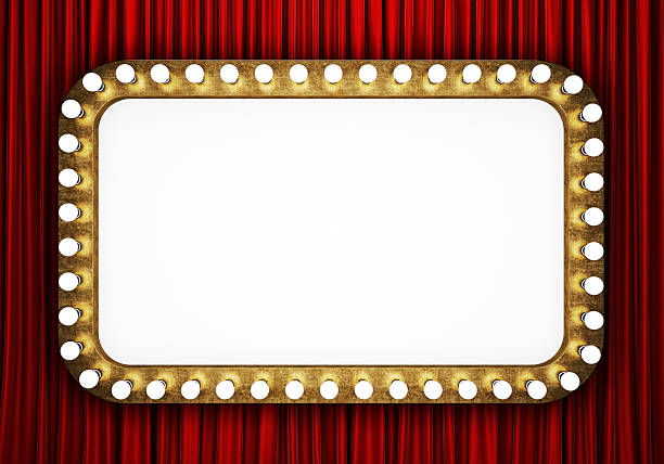 Retro cinema banner with red curtain