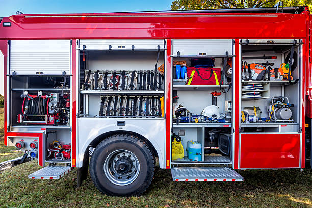 istock Car fire engine with rescue equipment 612630216
