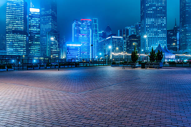escena nocturna de hong kong - distrito central fotografías e imágenes de stock