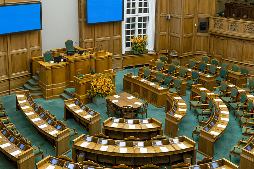 Copenhagen, Denmark - Occtober 05, 2016: Interior view of the Danish parliament also called Folketinget