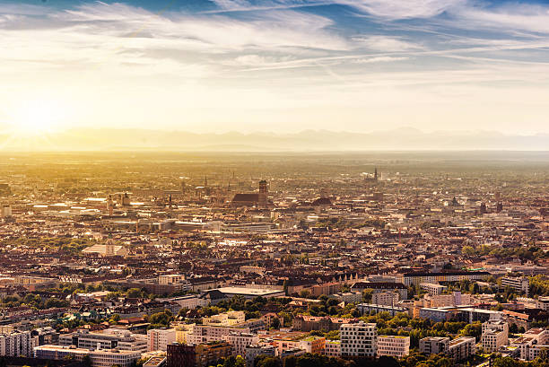 istock arial view over munich with Frauenkirche in morning light 612633418