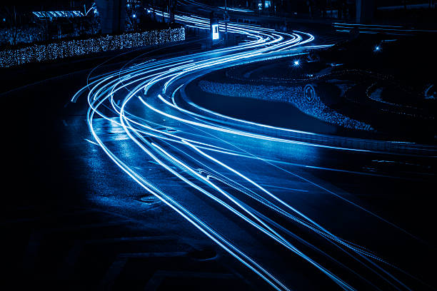 istock high angle view of traffic light trails 612634016