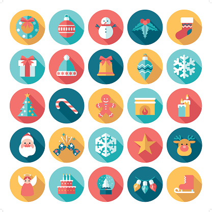 A set of 25 christmas icon set. Each icon is grouped individually.