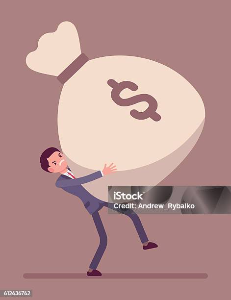 Businessman Dragging A Giant Money Sack Stock Illustration - Download Image Now - Money Bag, Men, Currency