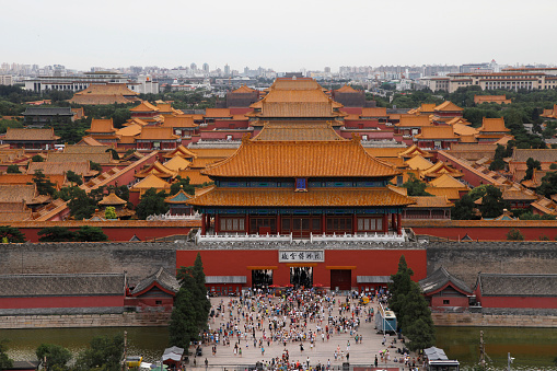 Beijing, China - August 06, 2014: Top view on Forbidden city from Jingshan Park in Bejing, China