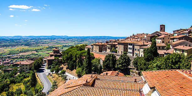view of Cortona in tuscany, Italy view of Cortona, medieval town in Tuscany, Italy cortona stock pictures, royalty-free photos & images