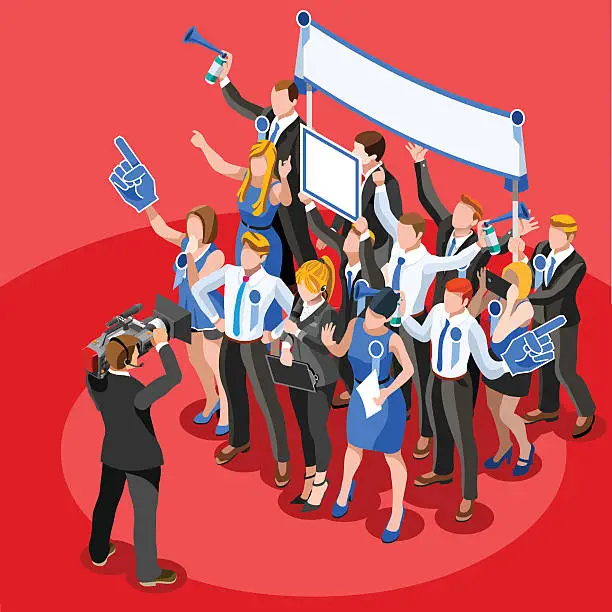 Vector illustration of Election News Infographic Party Rally Vector Isometric People