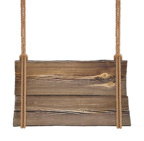 istock Wooden sign hanging on double rope 612643292