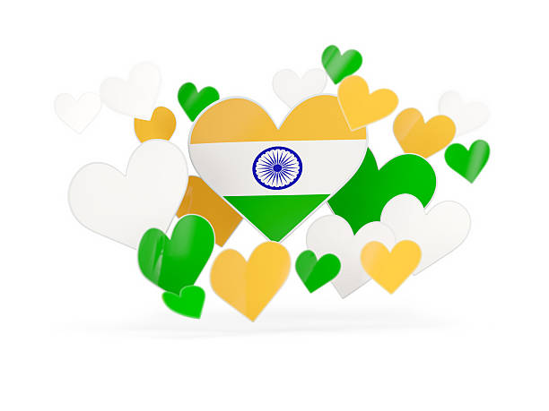 Flag of india, heart shaped stickers on white. 3D illustration