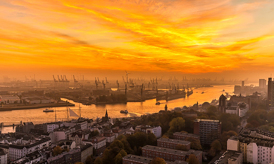 Hamburg Industrial Harbor at sunset