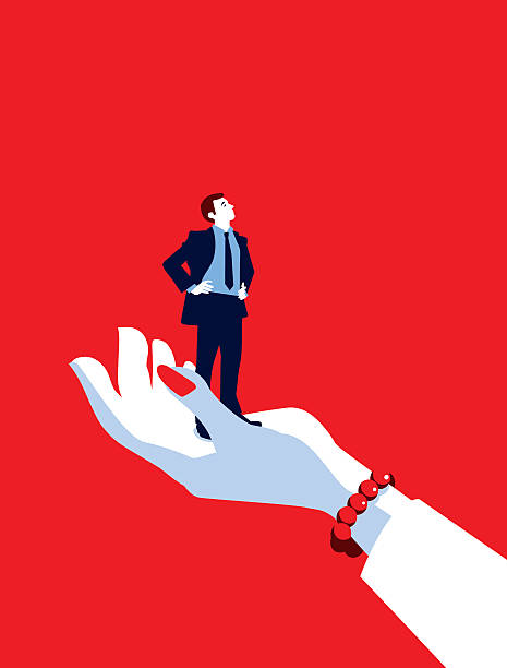 istock Giant Business Woman Hand Holding Tiny Businessman 612650196