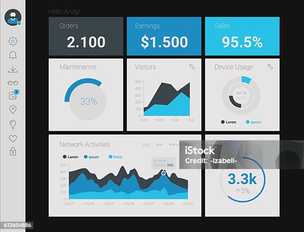 Admin App Dashboard Stock Illustration - Download Image Now - Data, Abstract, Activity