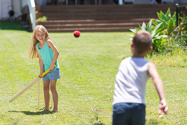 istock Brother and sister playing cricket 612655490