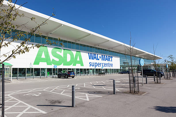 Asda Walmart Supercentre Milton Keynes, United Kingdom - October 3, 2016: The outside of an Asda Walmart Supercentre on a sunny day. asda photos stock pictures, royalty-free photos & images