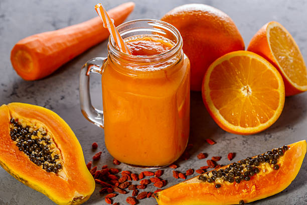 istock Papaya smoothie, selective focus. Detox, diet food. 612658094