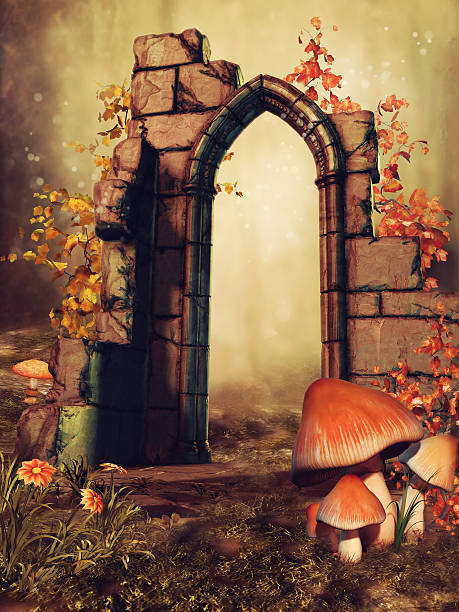 istock Stone arch and mushrooms 612658118