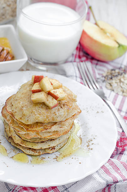 Oatmeal pancakes with apple and honey