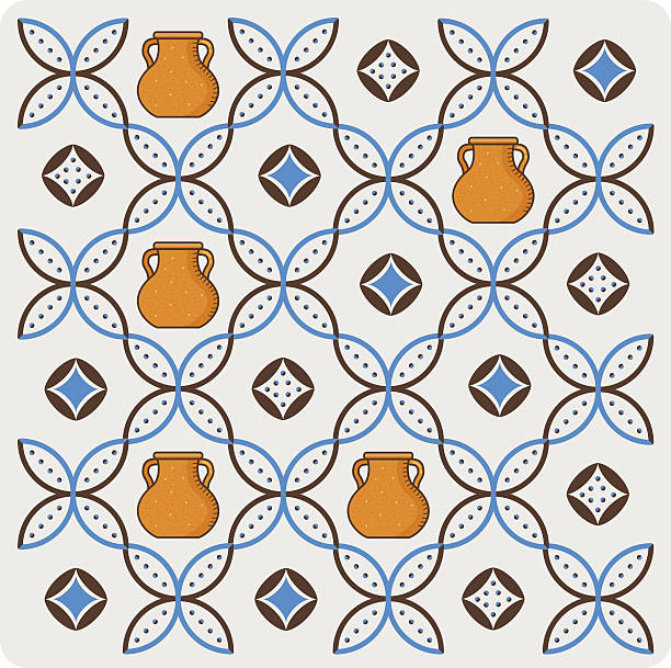 ilustrações de stock, clip art, desenhos animados e ícones de decorative pattern with golden pot - кувшин