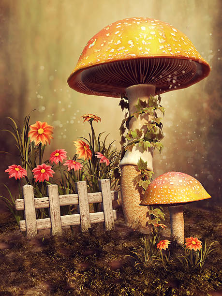 istock Colorful mushrooms and flowers 612659434