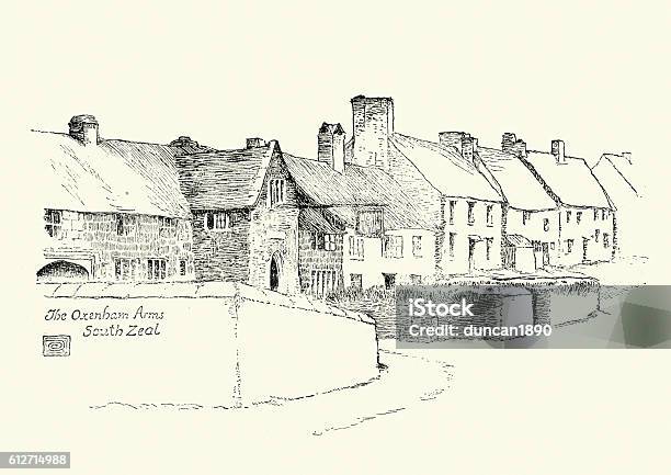 Oxenham Arms South Zeal Dartmoor 19th Century Stock Illustration - Download Image Now - 1890-1899, 19th Century, 19th Century Style