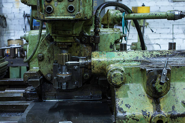 istock Vintage green lathe factory 612717506