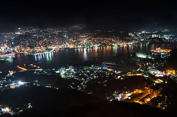 Nightview of Nagasaki Bay in Nagasaki, Japan.