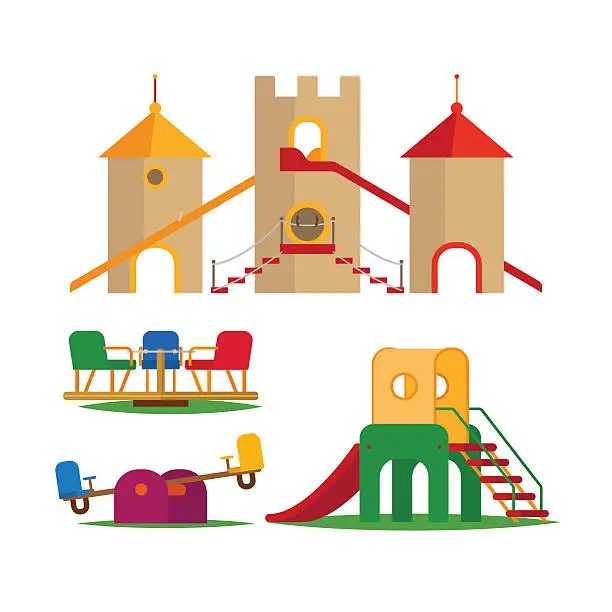 Vector illustration of Kids swing, slides and castle