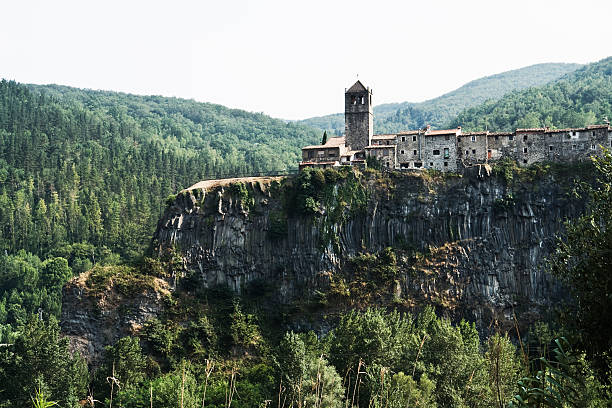 Small village on top of a rock Castefffollit de la Roca in Girona province Catalonia Spain