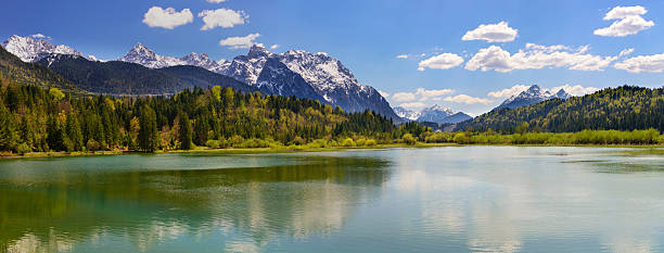 istock panorama landscape in Bavaria with mountains mirroring in lake 612720716