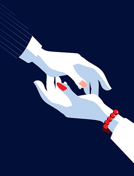 Business Man and Businesswoman’s Hands Reaching for Each Other vector art illustration