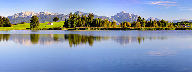 istock panorama landscape in Bavaria with mountains mirroring in lake 612721664