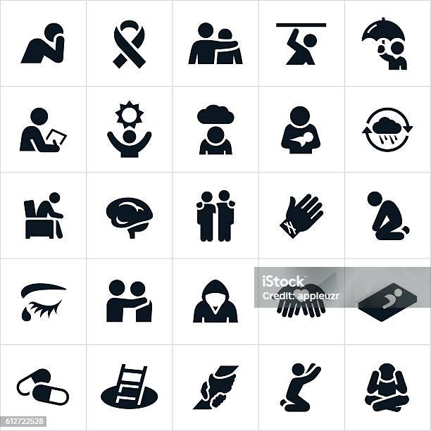 Mental Illness Icons Stock Illustration - Download Image Now - Icon Symbol, Mental Health, Depression - Sadness