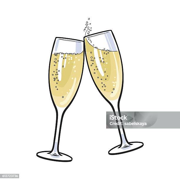 Pair Of Champagne Glasses Holiday Toast Stock Illustration - Download Image Now - Champagne Flute, Celebratory Toast, Champagne